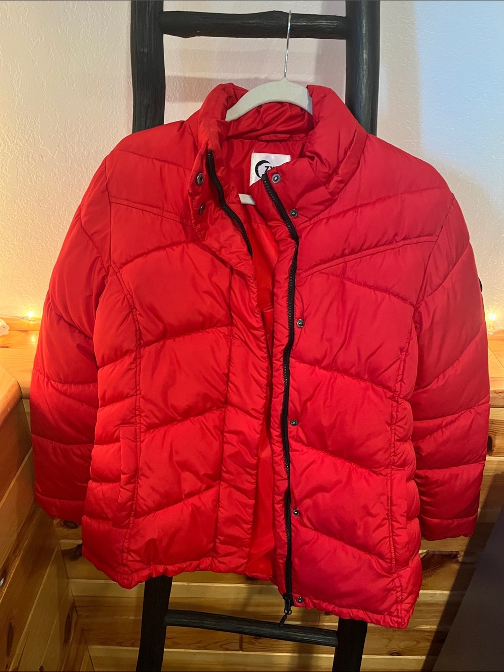 Women's Bright Red Quilted Puffer Jacket by (Unknown)